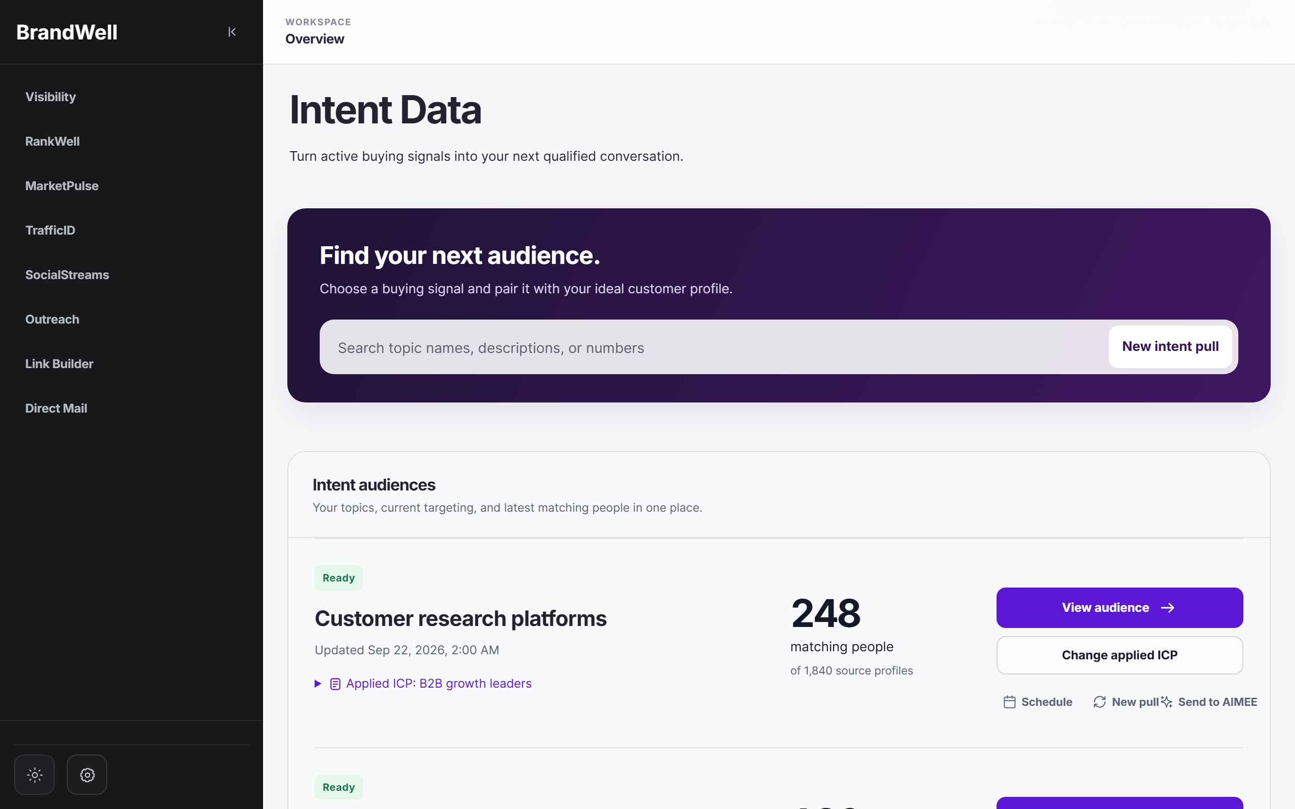 MarketPulse product workspace with fictional demo data