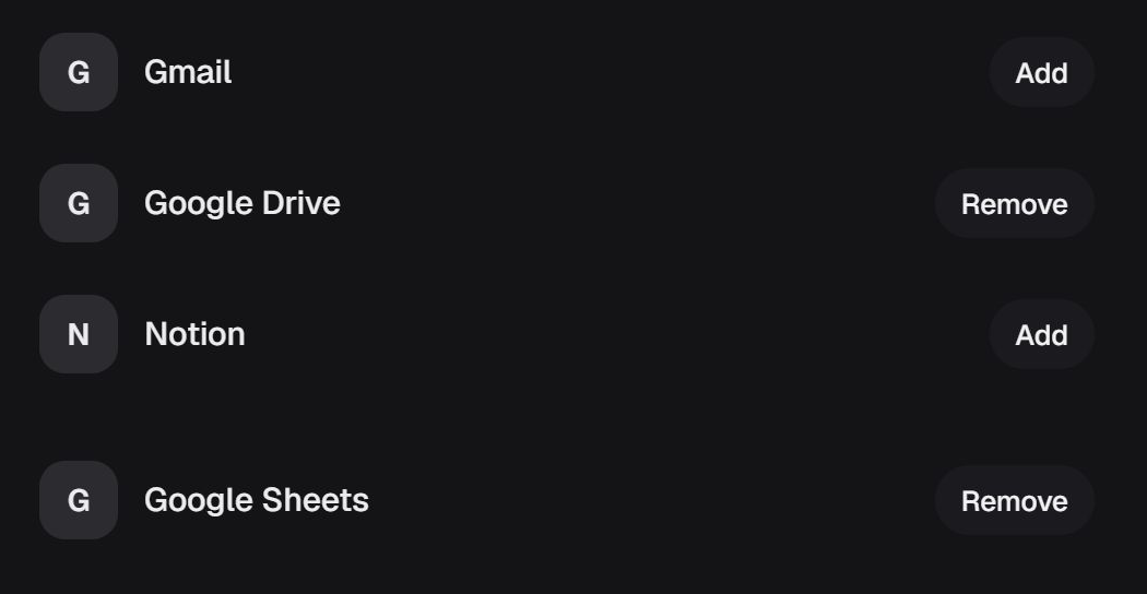 Apps AIMEE can use: Gmail, Google Drive, Notion, Google Sheets
