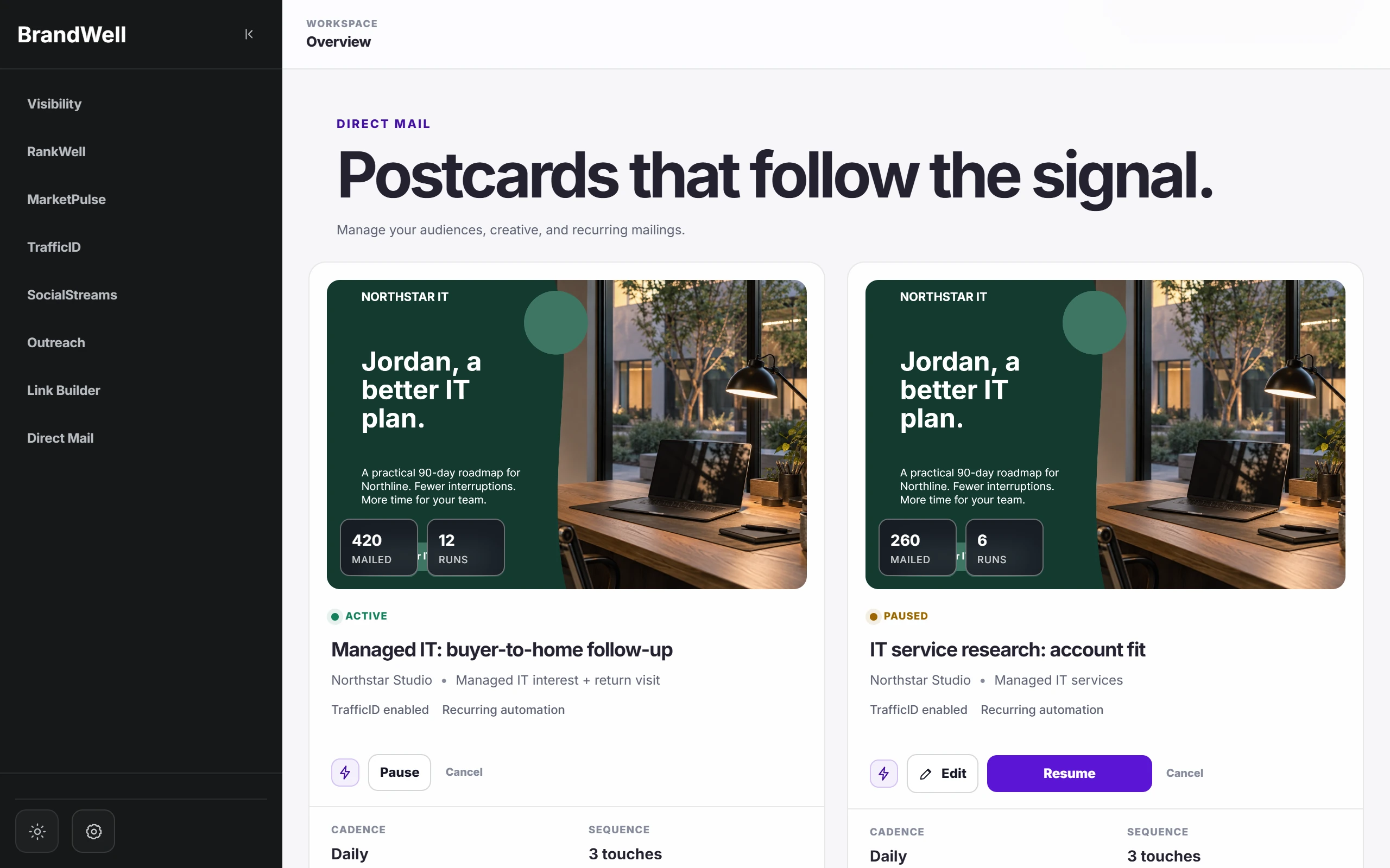 Direct Mail campaigns with personalized Jordan, a better IT plan postcards