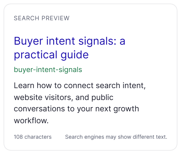 Search preview of the published guide: Buyer intent signals: a practical guide