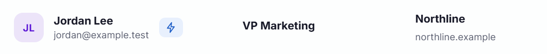 Identified visitor row: Jordan Lee, VP Marketing, Northline