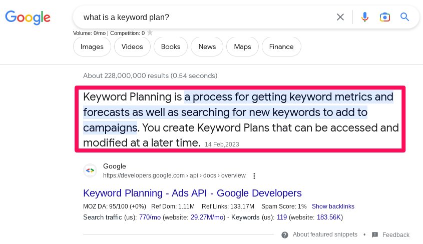 Google featured snippet