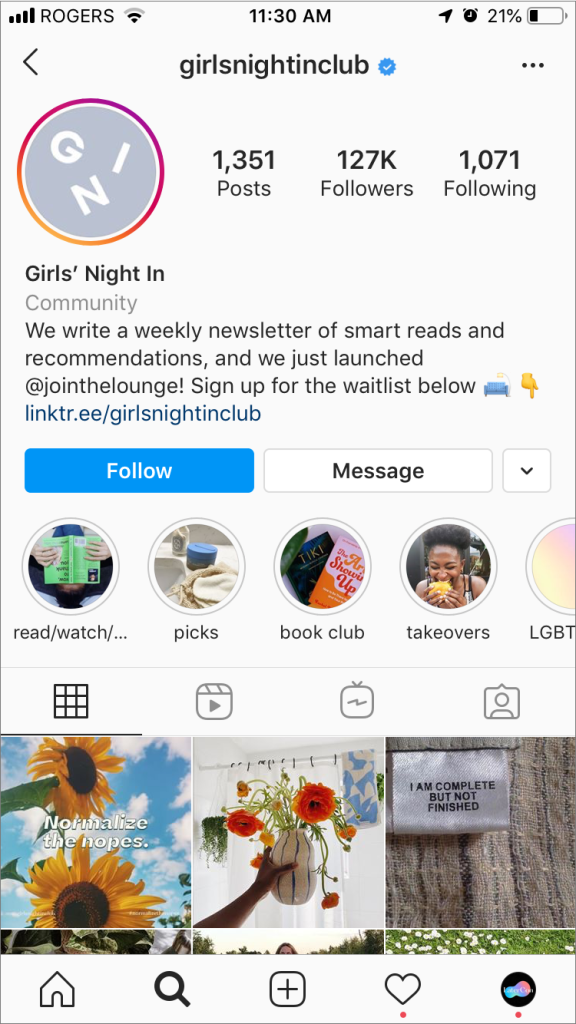 newsletter signup on instagram profile