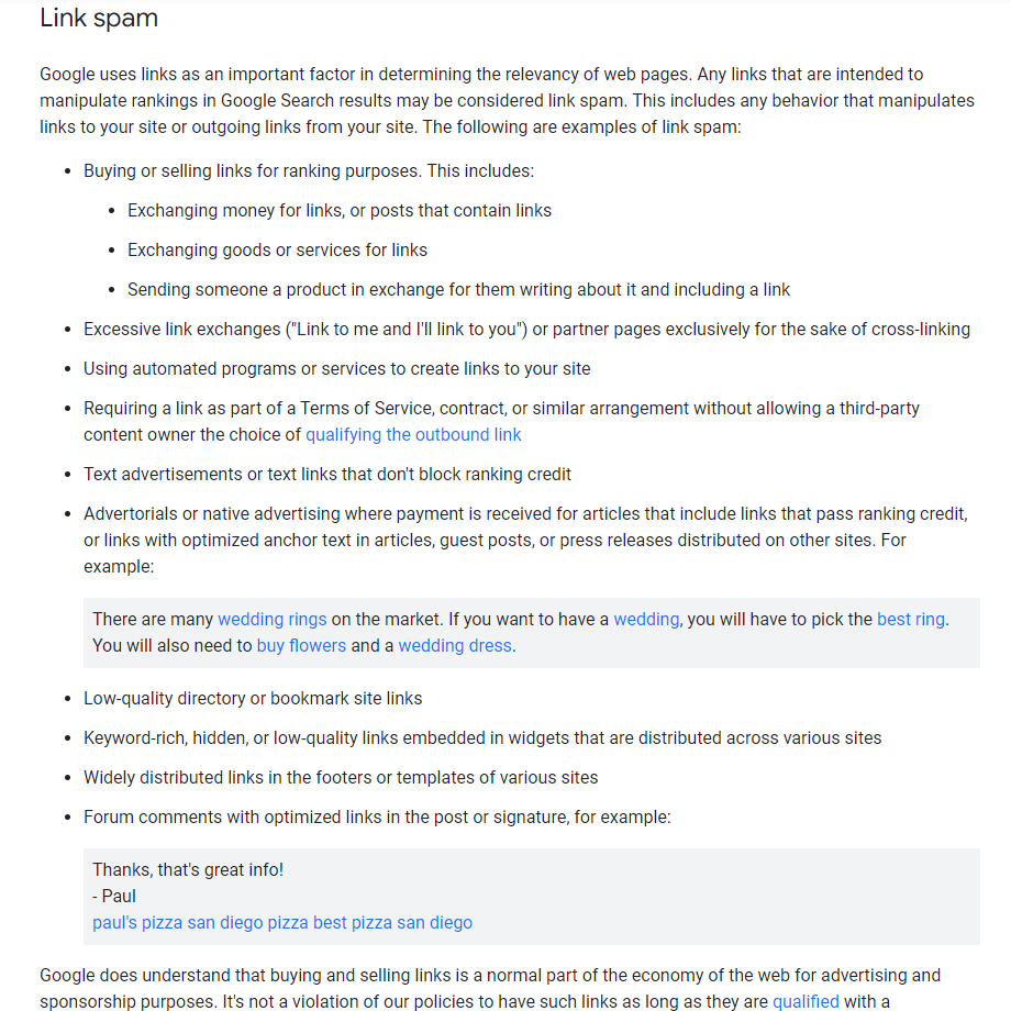 google policy on seo link exchange and link spam