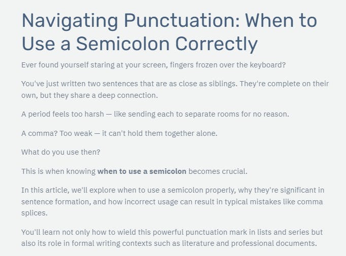 content example 1 - when to use a semicolon