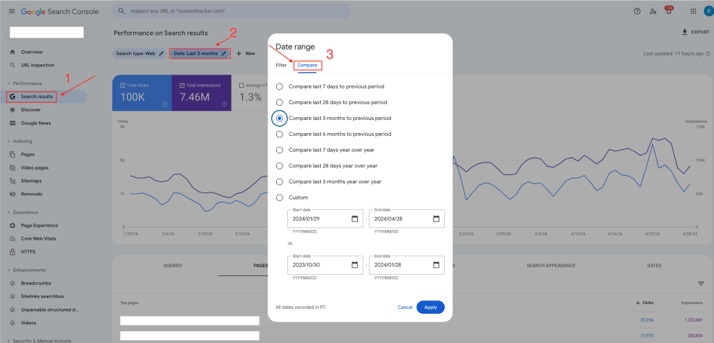 google search console filter