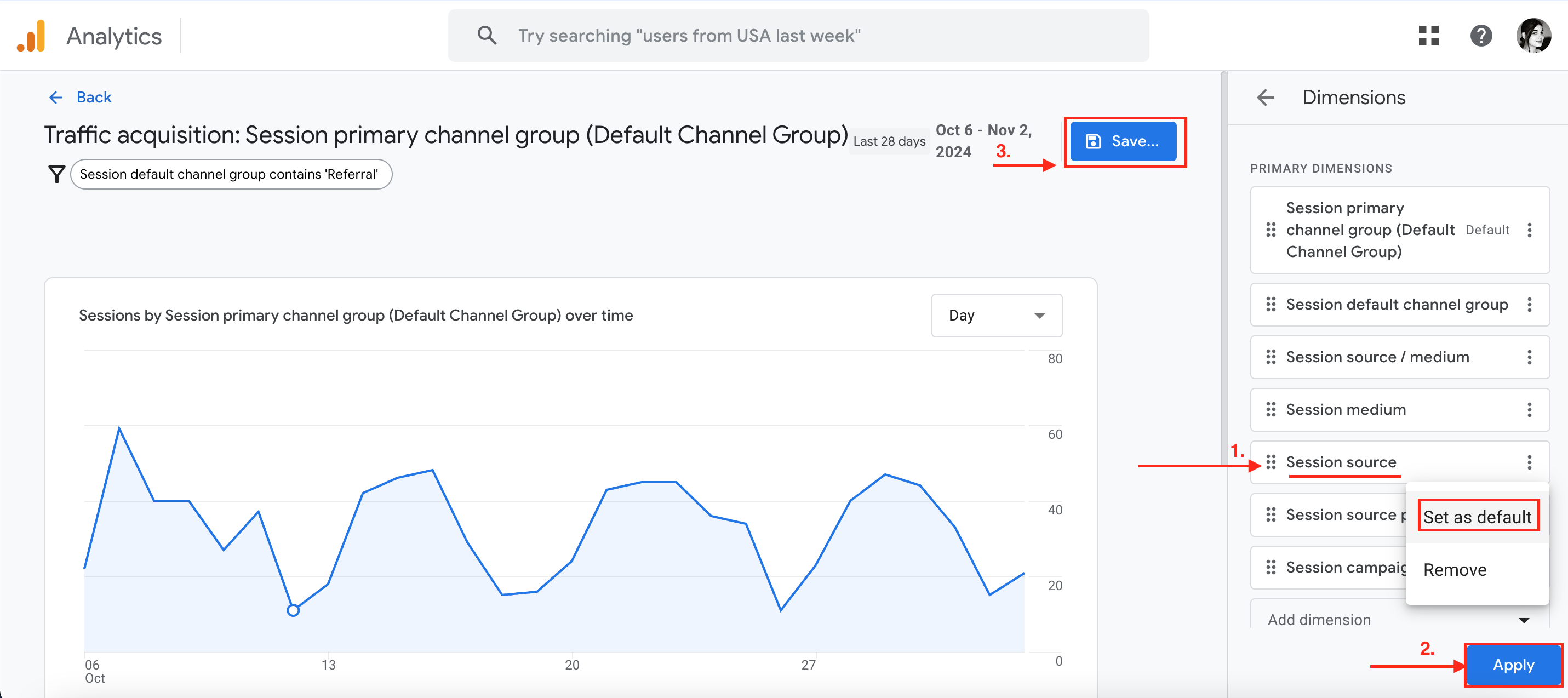 setting dimension for referral traffic in ga4