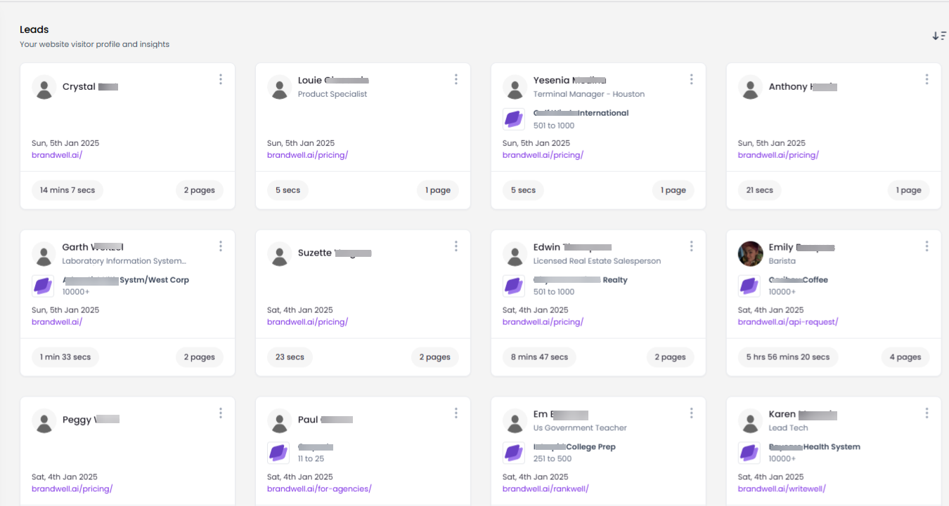 brandwell leads dashboard