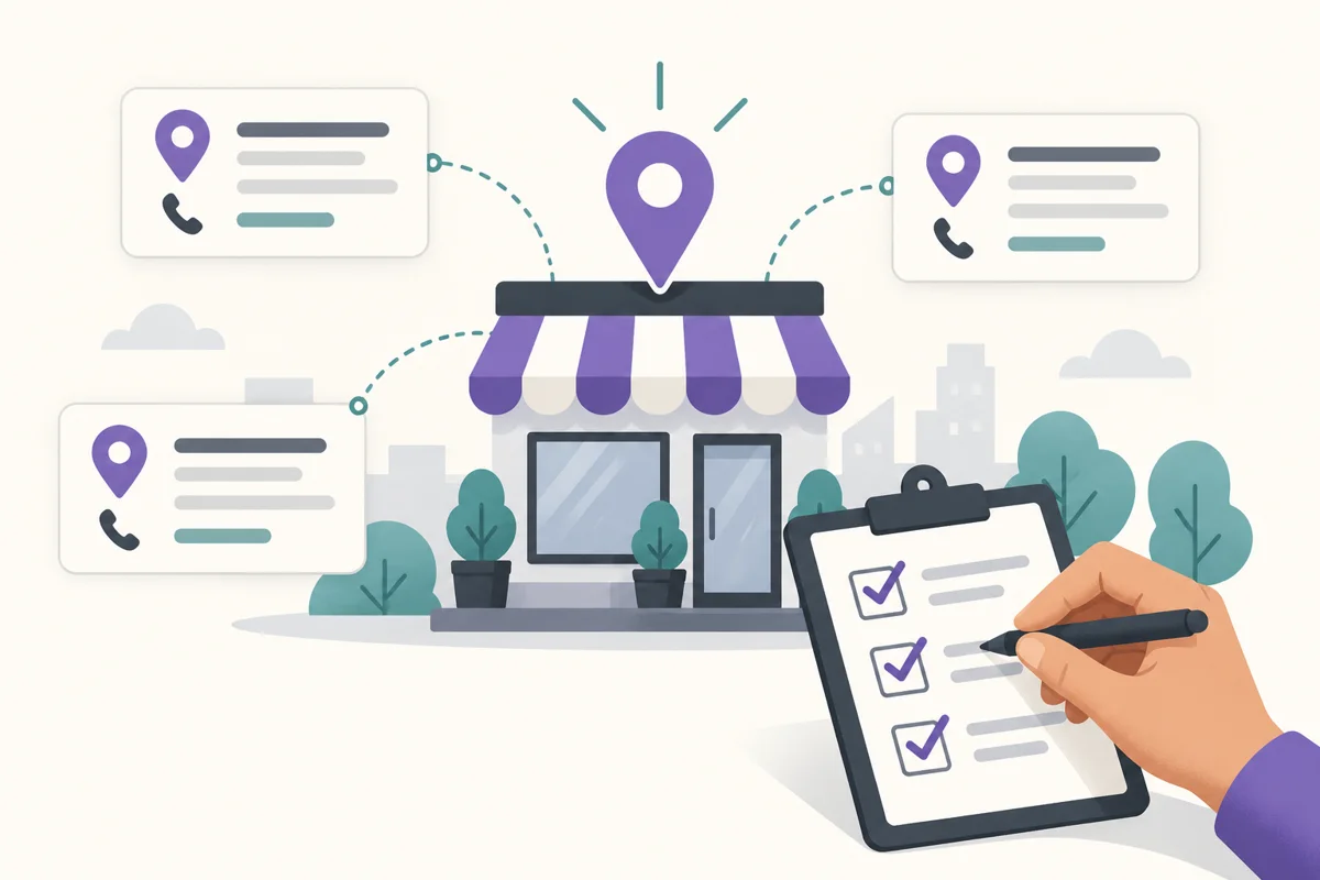 Illustration of a local storefront and matching business listing details