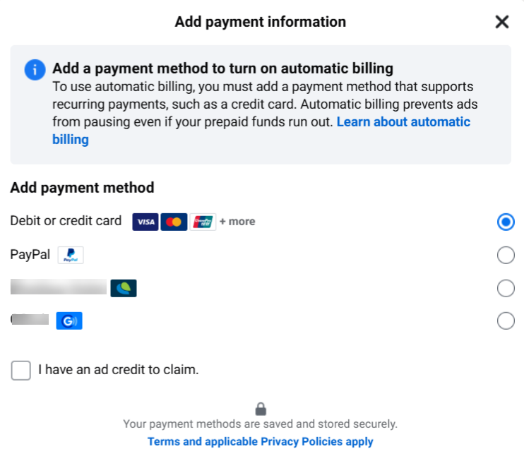 facebook ads payment