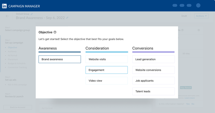 linkedin ad campaign objectives