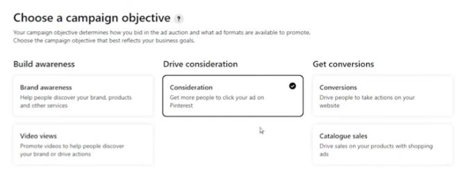 pinterest campaign objective