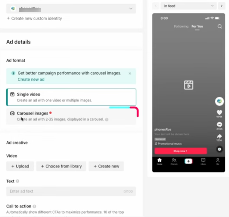 create your tiktok ad