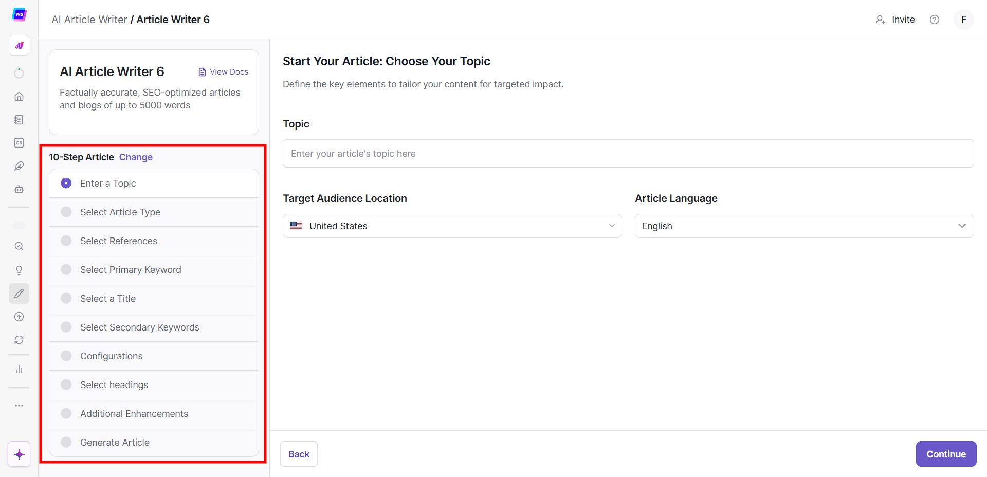 writesonic 10-step article journey