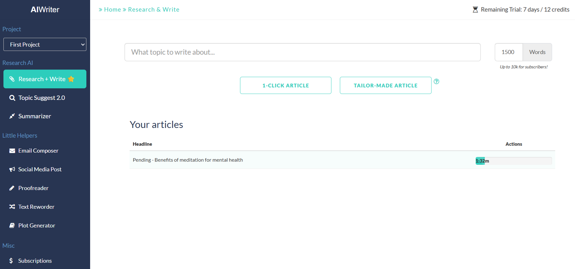 AI Writer 1-click article