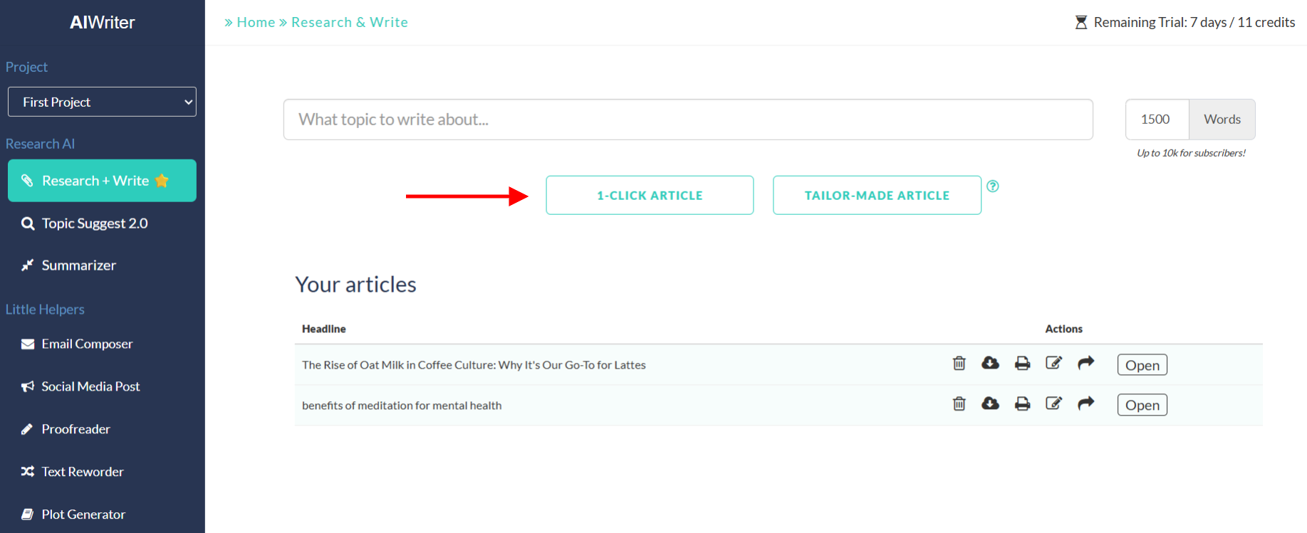 AI Writer generate article