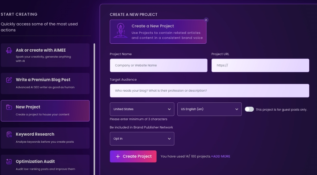 create new project brandwell