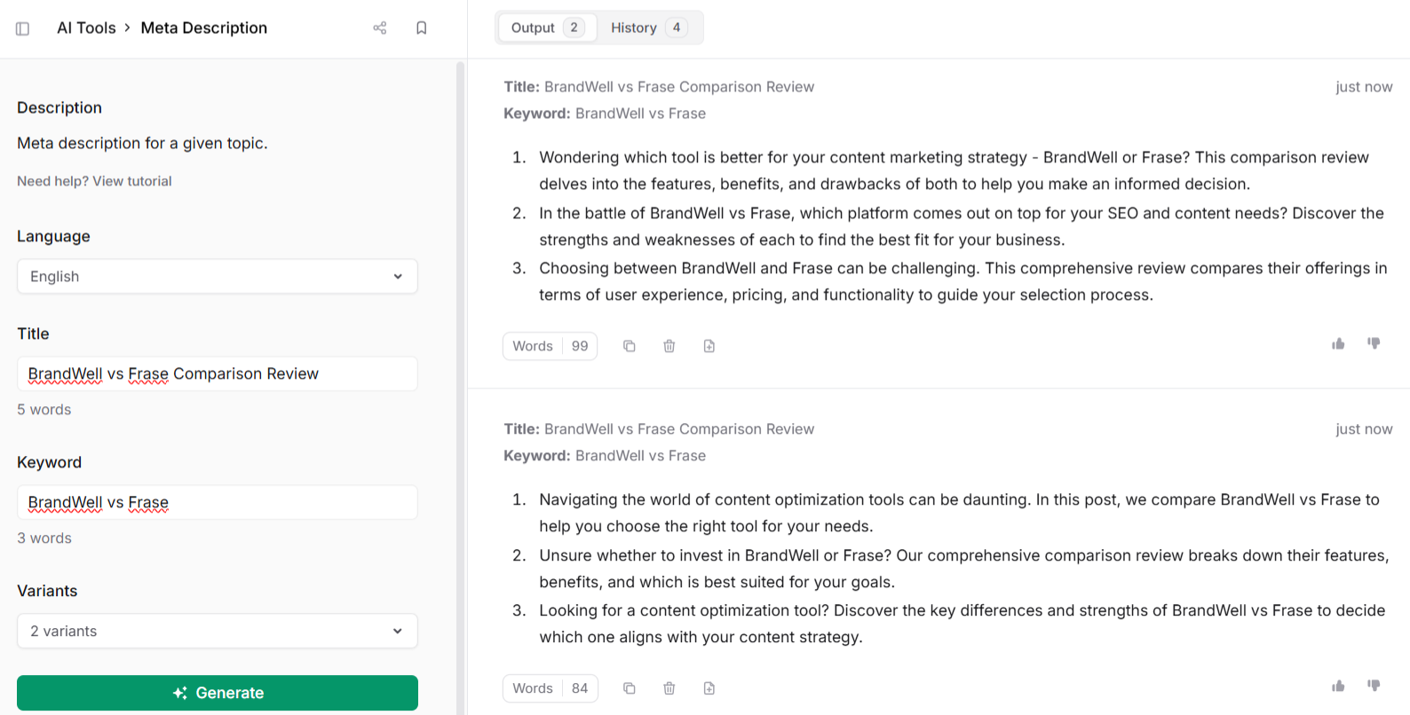 frase AI-generated meta descriptions