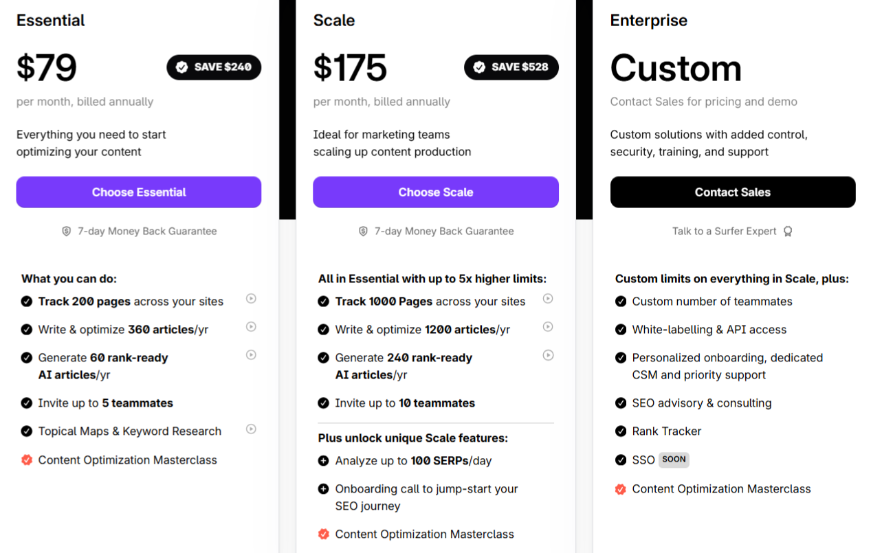 surfer pricing