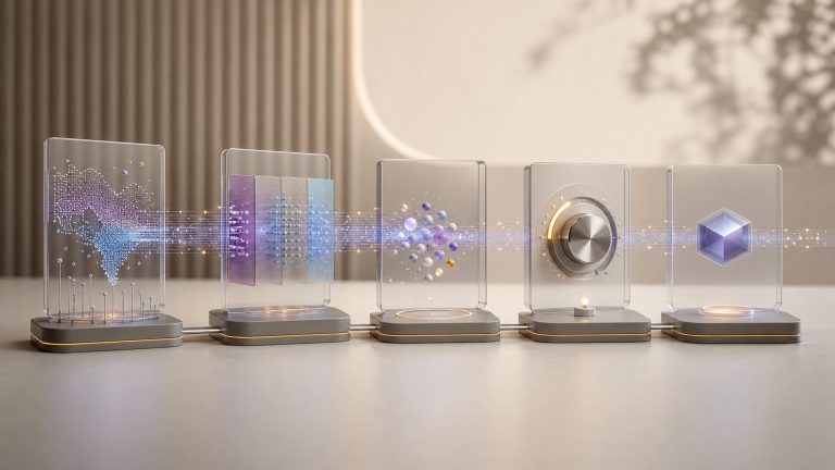 Intent signals moving through five orderly implementation stages and an approval control