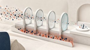 Noisy signal particles passing through calibration and validation lenses into accepted and rejected groups