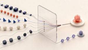 Several GTM touchpoint paths crossing an attribution plane beside a separate comparison path