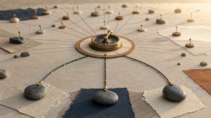 Research and website signal tokens converge on a focused set of agency prospect accounts, then travel through qualification and human approval into a compact multichannel outreach loop.
