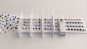 Abstract intent signals moving through orderly automation rails and a human approval control