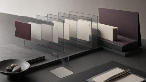 Abstract evidence cards passing through transparent control frames into an orderly security review portfolio