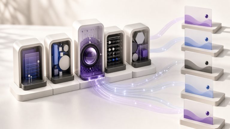 Editorial illustration of a white-label intent data platform connecting signals to agency client delivery