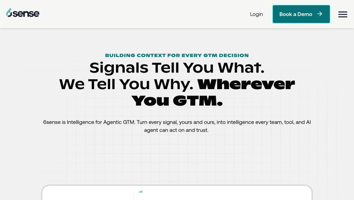6sense homepage hero focused on signals and GTM context