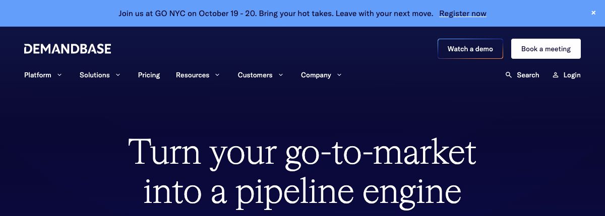 Demandbase homepage hero focused on go-to-market pipeline