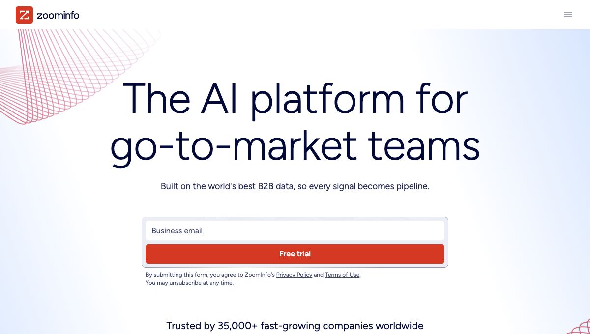 ZoomInfo homepage hero focused on its go-to-market platform