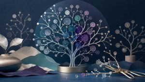 Abstract curated taxonomy tree with signal nodes and a carefully pruned branch