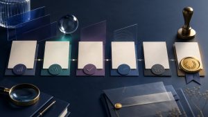 Abstract client evidence packet assembled from baseline, action, outcome, and approval cards