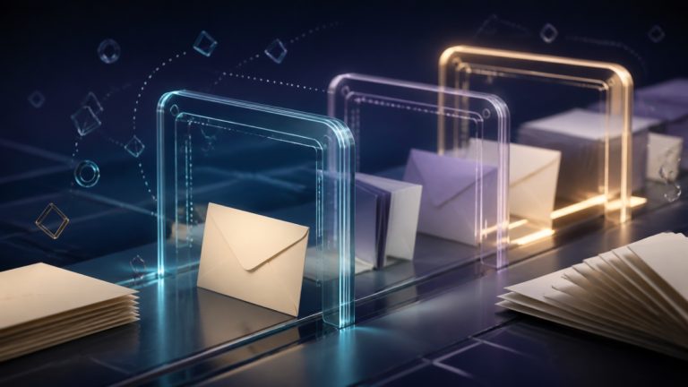 Qualified company signals moving through address and approval gates toward unmarked mail pieces