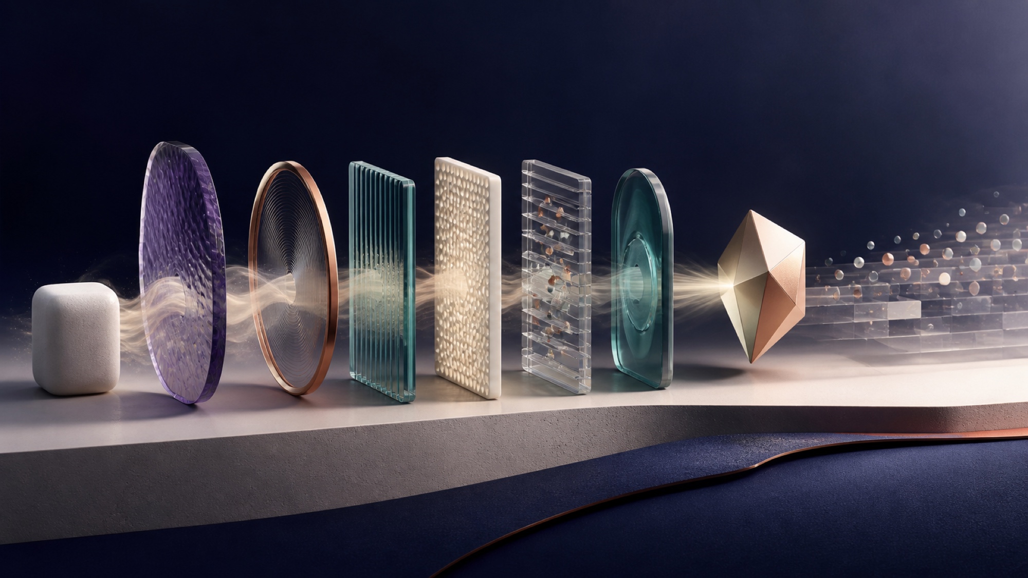 Abstract agency form passing through six evidence lenses into a distinct market position