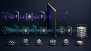 Abstract secure signal paths, permission gates, a decisioning firewall, human review, and an evidence ledger