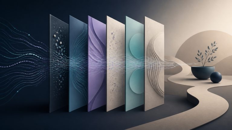 Abstract company research signals moving through six verification layers toward an approved path