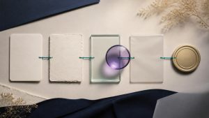 Abstract blank evidence cards connected through a documented claim and approval chain