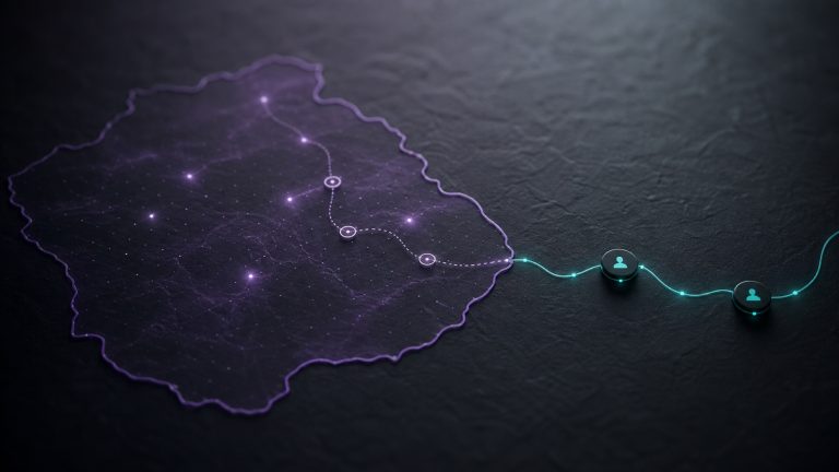 Abstract signal pathway moving through a governed market-entry test toward qualified opportunities