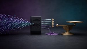 Editorial illustration of fragmented records resolving into a smaller accepted identity set