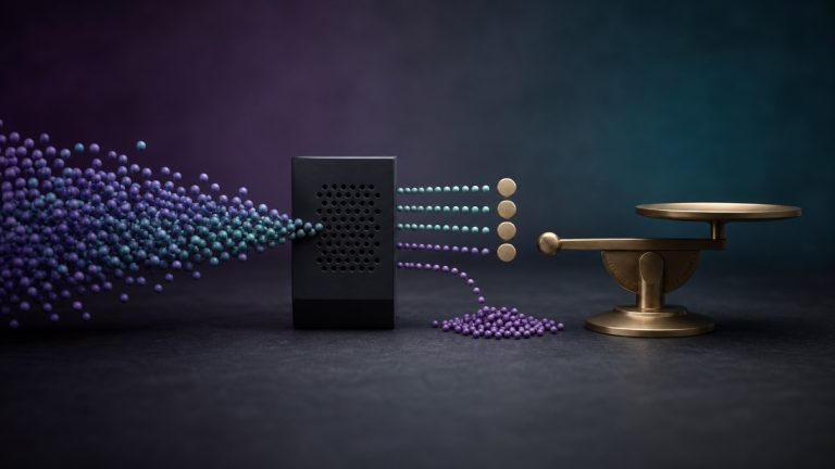 Editorial illustration of fragmented records resolving into a smaller accepted identity set