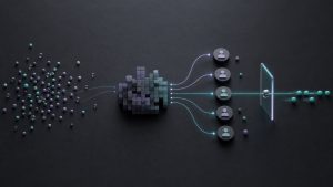 Editorial illustration of account signals passing through contact resolution into approved actions
