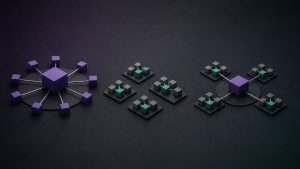 Abstract branching paths representing centralized, embedded, and hybrid intent-data operating models