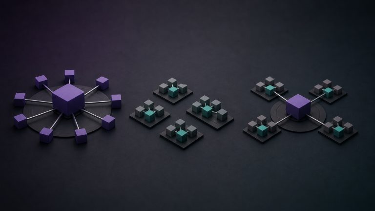Abstract branching paths representing centralized, embedded, and hybrid intent-data operating models