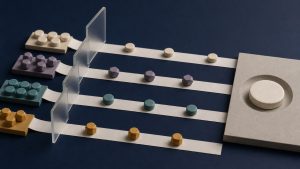 Parallel cohort lanes progressing from distinct entry groups toward a shared outcome