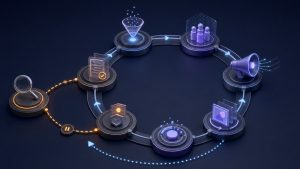 Abstract recurring intent-campaign control loop with evidence, delivery, outcome, and approval stations