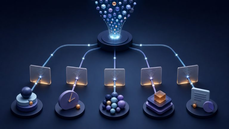 Abstract research signals branching into five governed B2B intent-data use cases