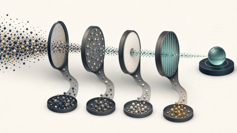 Abstract raw signals passing through validation filters into a smaller set of usable outcomes.